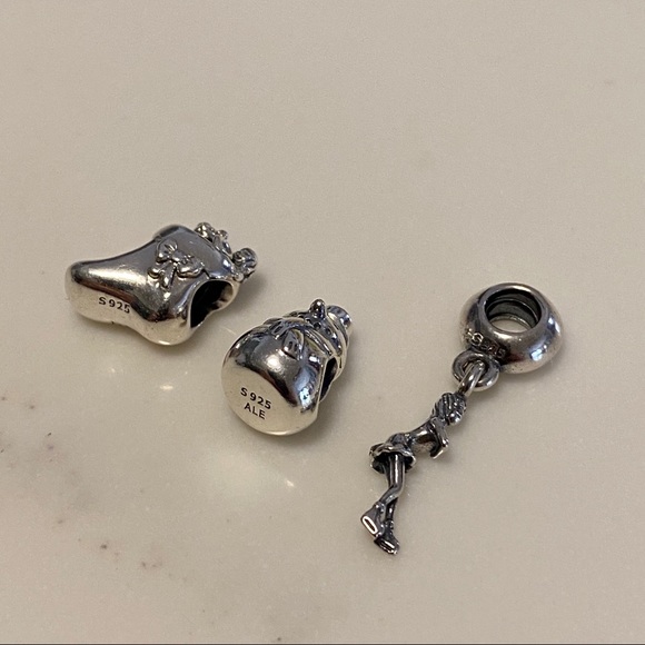 Set of 3 Brand New Pandora Silver Charms w/ Pouch - Picture 6 of 9